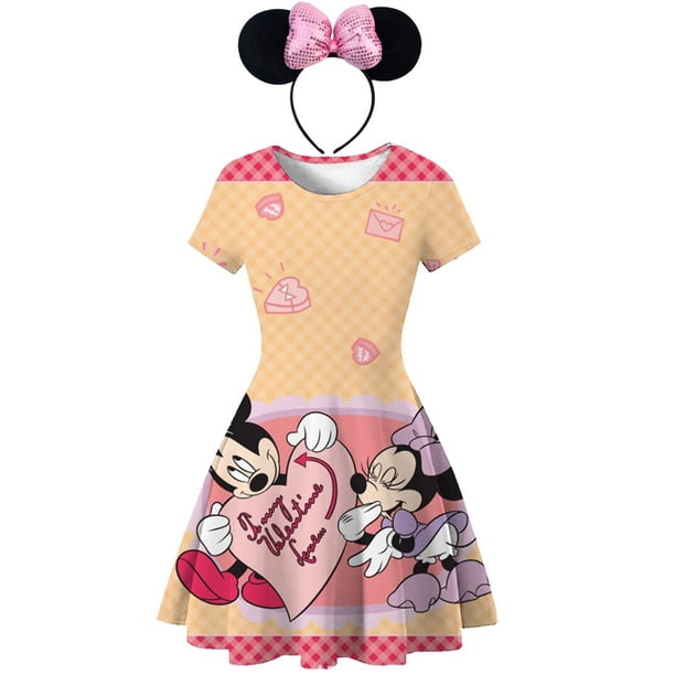 Disney Mickey Minnie Mouse 3D impreso princesa vestido lindo dibujos animados bebé cumpleaños fiesta ropa niños clásico niñas verano Dress3T (Tag110) Gao Jinjia LED