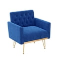 thumbnail image 1 of Sillón de terciopelo Sofá único Sillas de lectura laterales tapiceadas modernas con brazo y pierna de metal de oro para sala de estar dormitorio, 1 of 5
