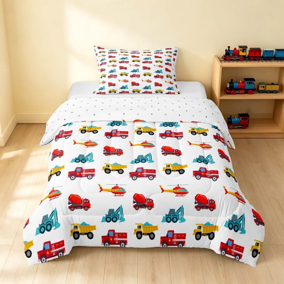 Erosebridal Pickup Truck Twin Comforter Sets, Cartoon Bedding Set, Red, Reversible 2-Piece 1 Comforter and 1 Pillowcase