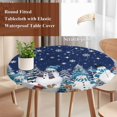 thumbnail image 4 of Navy Blue Christmas Round Tablecloth, Fitted Table Cover with Elastic for 36"-44" Round Tables, Snowman Xmas Tree Snowflake Winter Table Cloth Outdoor Indoor Dinning Party Waterproof Tablecloths, 4 of 7