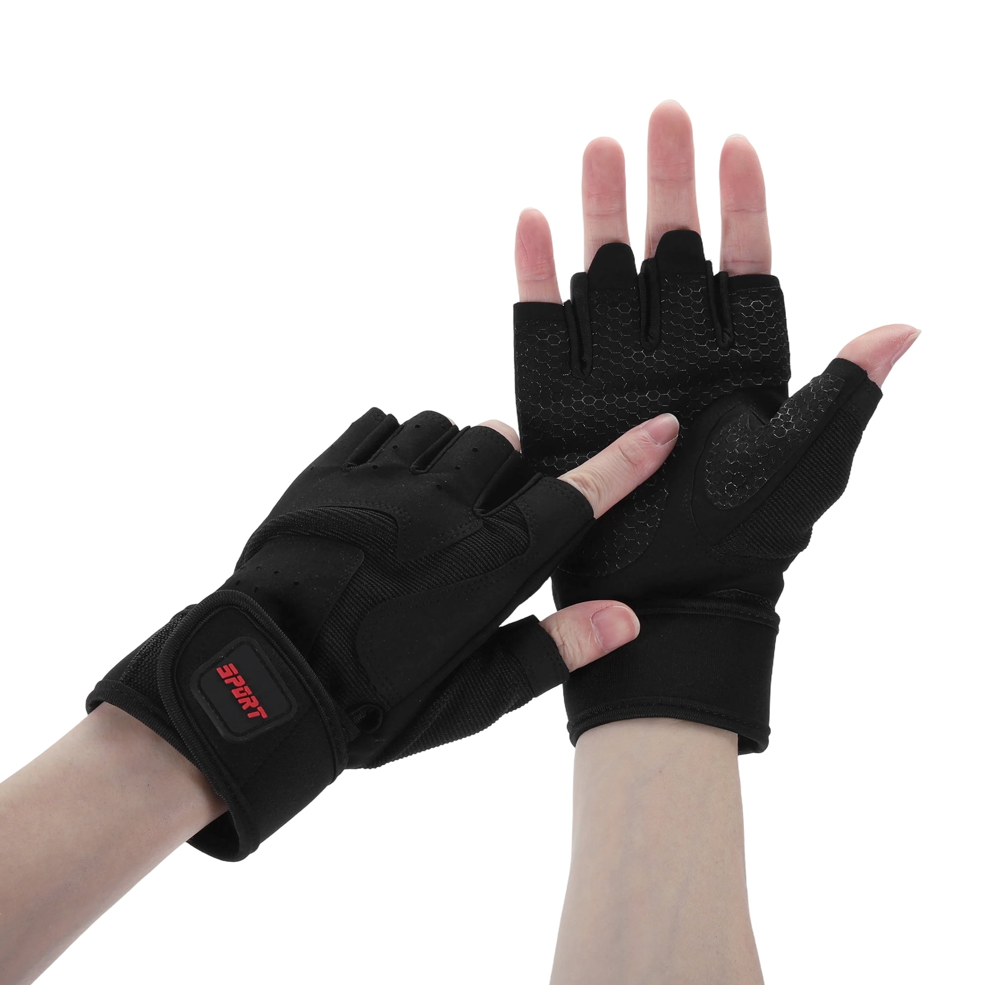 Unique Bargains Extended Wristband Half-finger Strength Training Sport Gloves Large Black