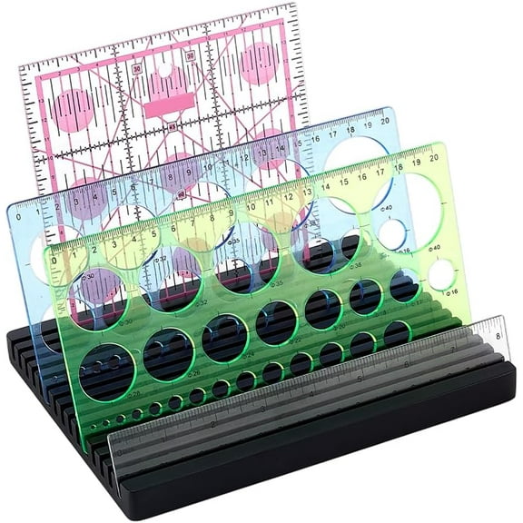 15 Slots Wooden Ruler Display Stand Quilting Ruler Holder 4mm Black Grids Rulers Rack Sewing Rulers Storage Rack Template Organizer for Sewing Supplies Accessories Table 8x6.5 Inch