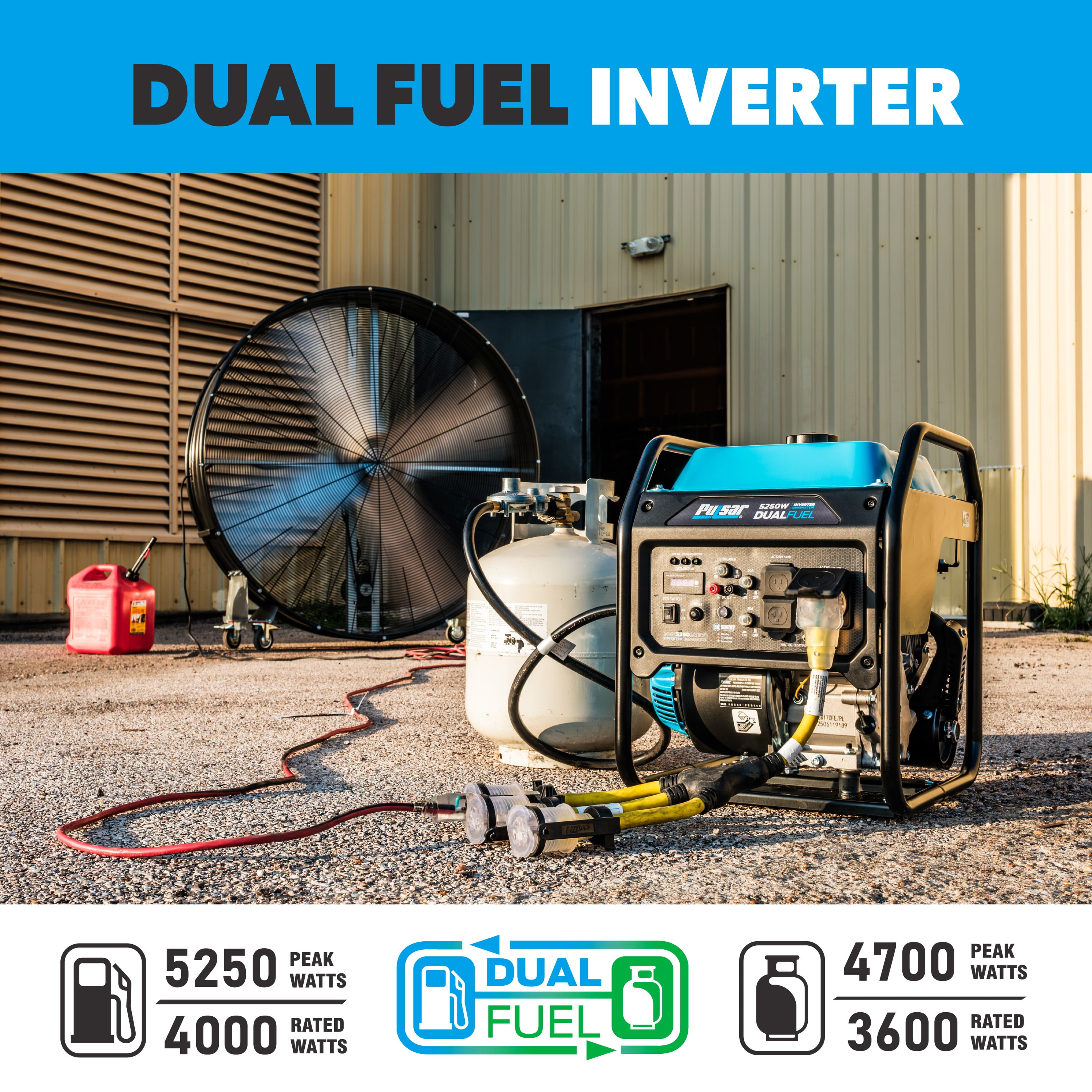 Pulsar 5250W Dual Fuel Inverter Generator, Gas & Propane, RV Ready TT-30R