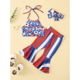 thumbnail image 3 of Toddler Baby Girl 4th of July Outfit Floral Print Sleeveless Halter Crop Vest Top with Flare Pants Set Patriotic Clothes, 3 of 9