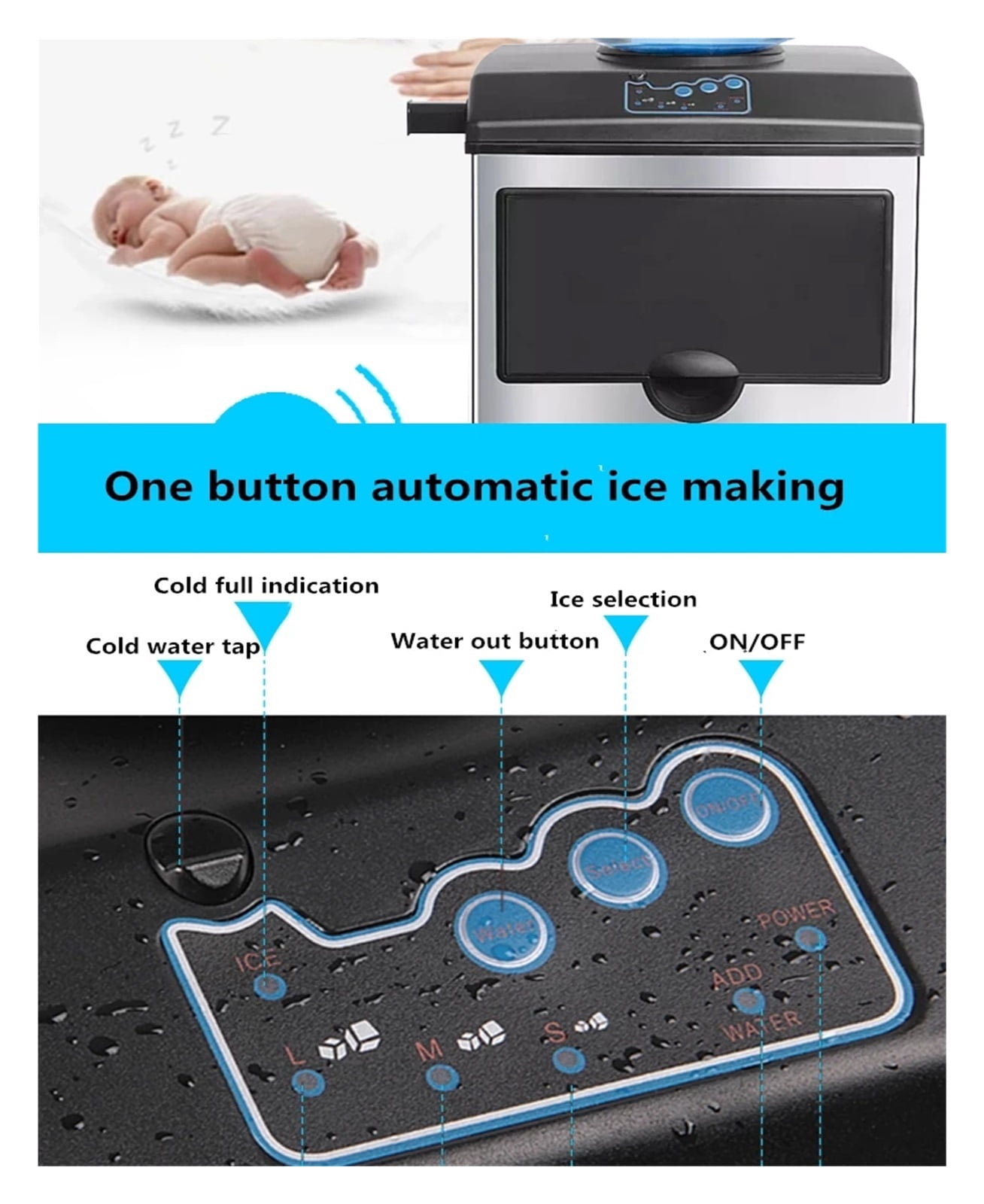 Ice Cube Making Machine Electric Bullet Ice Maker Machine Desktop Barreled Water Inflow