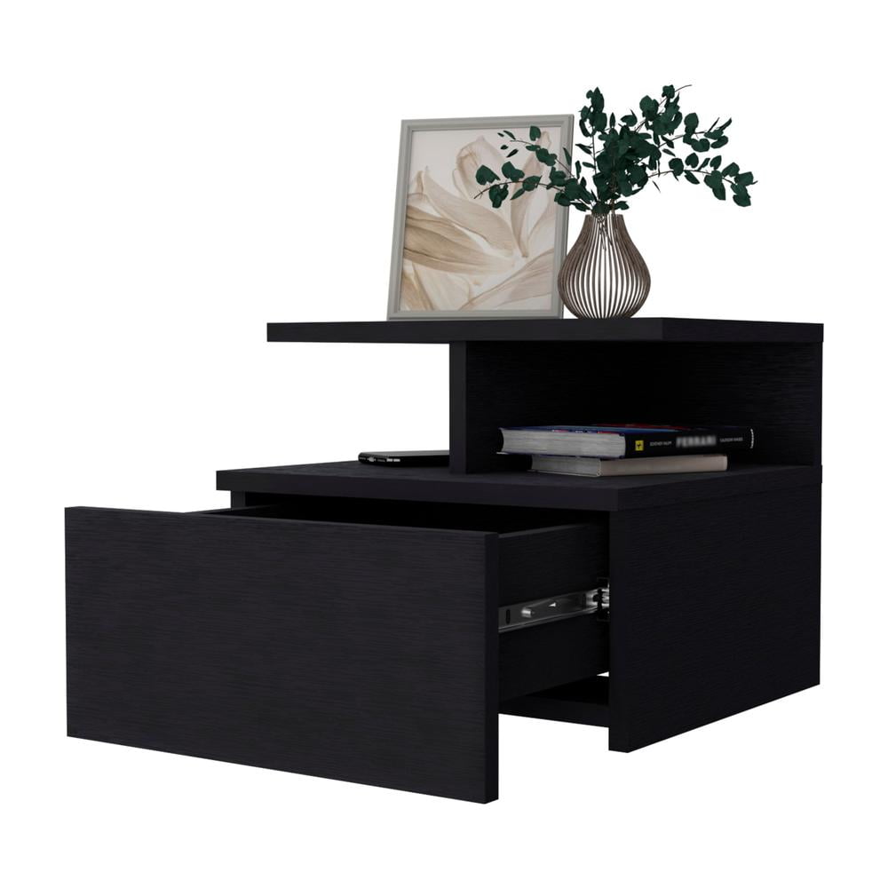 HomeRoots 518170 12 in. Black One Drawer Nightstand with Integrated Tech