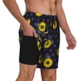 thumbnail image 2 of Naloa Sunflowers Print Men Swim Trunks with Compression Liner ,Board Shorts,Men's Swim Shorts with Drawstring and Elastic Waistband-3X-Large, 2 of 6