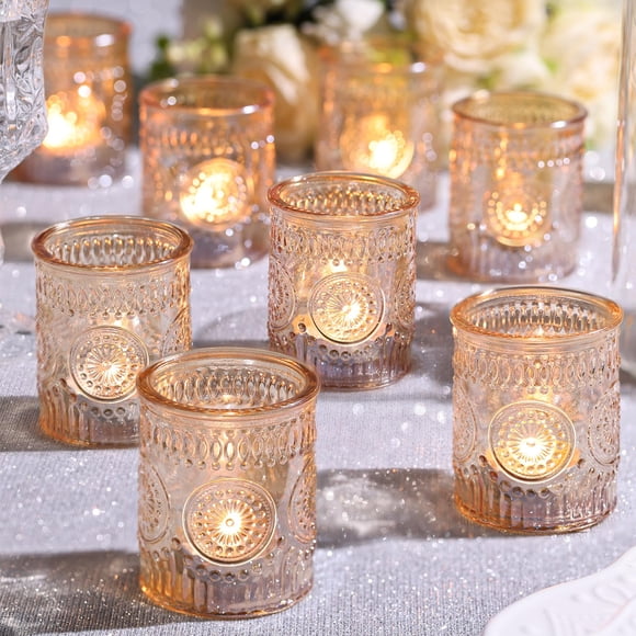 Portavelas votivos de cristal dorado DEVI Wedding, 24 unidades