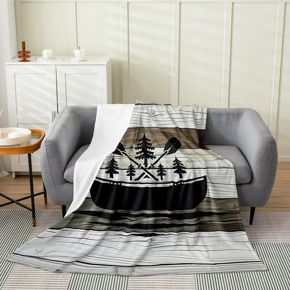 Erosebridal Rustic Cabin Flannel Blanket, Wooden Plank Sherpa Throw, Boat Decor