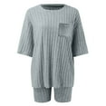 thumbnail image 4 of Women's 2 Piece Ribbed Loungewear Set - Short Sleeve Top & Shorts, Polyester Spandex, with Pockets, Casual, 4 of 4