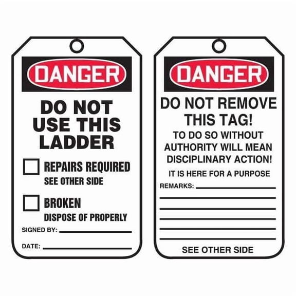 Tag, Danger, Cardstock, 5 3/4 in H x 3 1/4 in W, Rectangle, 25 PK