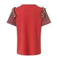 thumbnail image 6 of larppty Womens Christmas T Shirts Plaid Pearl Ruffle Short Sleeve Loose T Shirt Casual Tunic Tops (Red, M), 6 of 9
