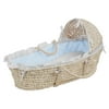 Badger Basket Natural Hooded Moses Basket - Blue Gingham Bedding