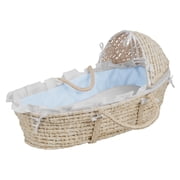 Badger Basket Natural Hooded Moses Basket - Blue Gingham Bedding