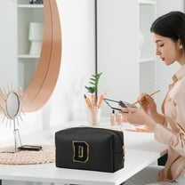 Deeceymbur Polyester Matte Makeup Bag Small Personalized Initial Pouch Beach Toiletry Purse for Women