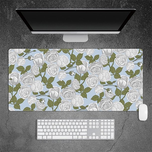 Alfombrilla de ratón grande Floral Kawaii rosa para escritorio, alfombrilla de escritorio para computadora de Anime Extra grande XXL, suministros de oficina lindos para mujeres, decoración de escritor LIUWENJING unisex