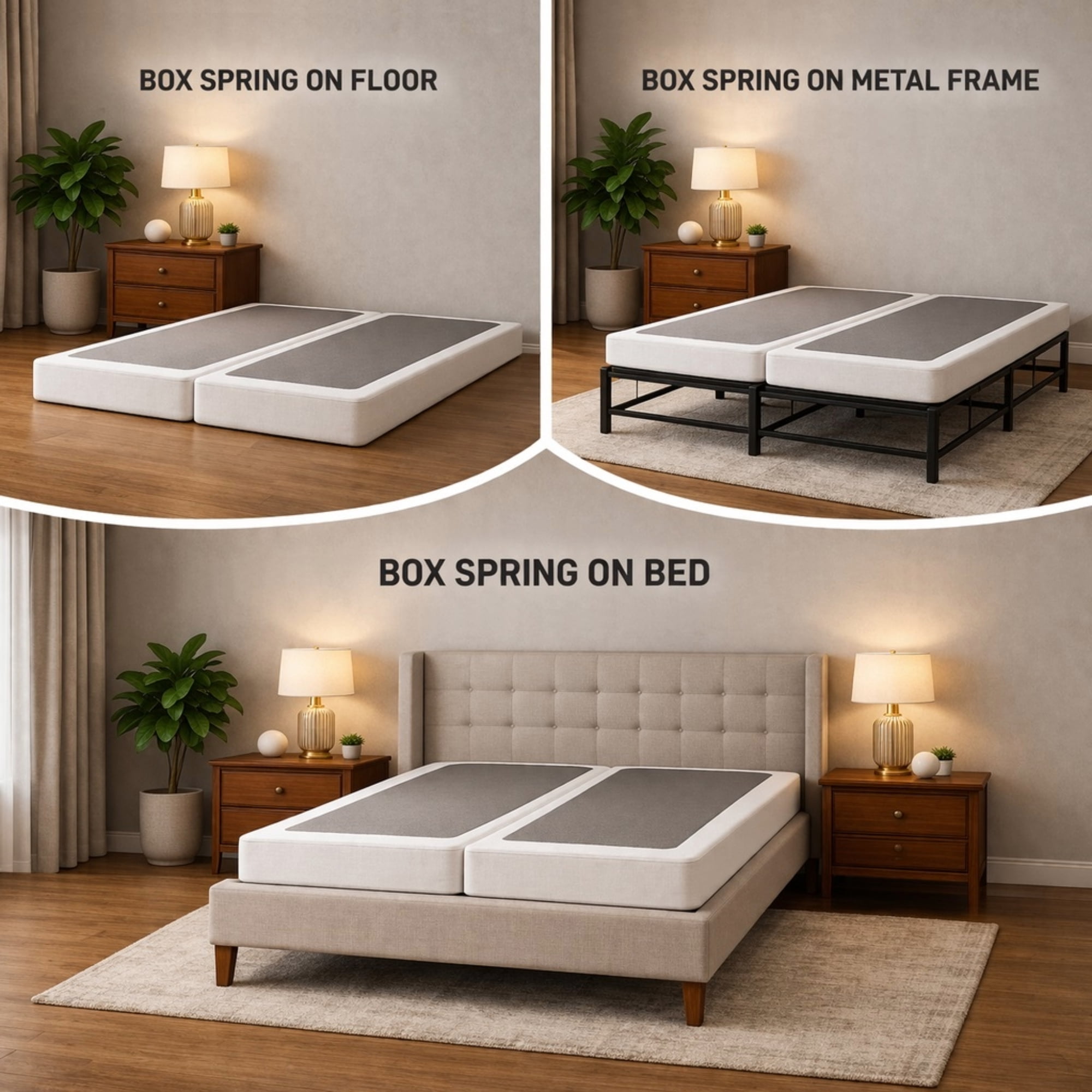 Wayton, 4" Split Sturdy Fully Assembled Wood Box Spring for Mattress, Queen, White