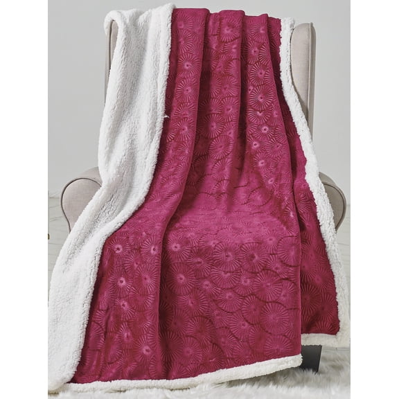 Bon Iver Collection by Décor&More Extra Soft Bursting Fireworks Embossed Microplush Throw Blanket with Sherpa Backing (50" x 60") - Burgundy