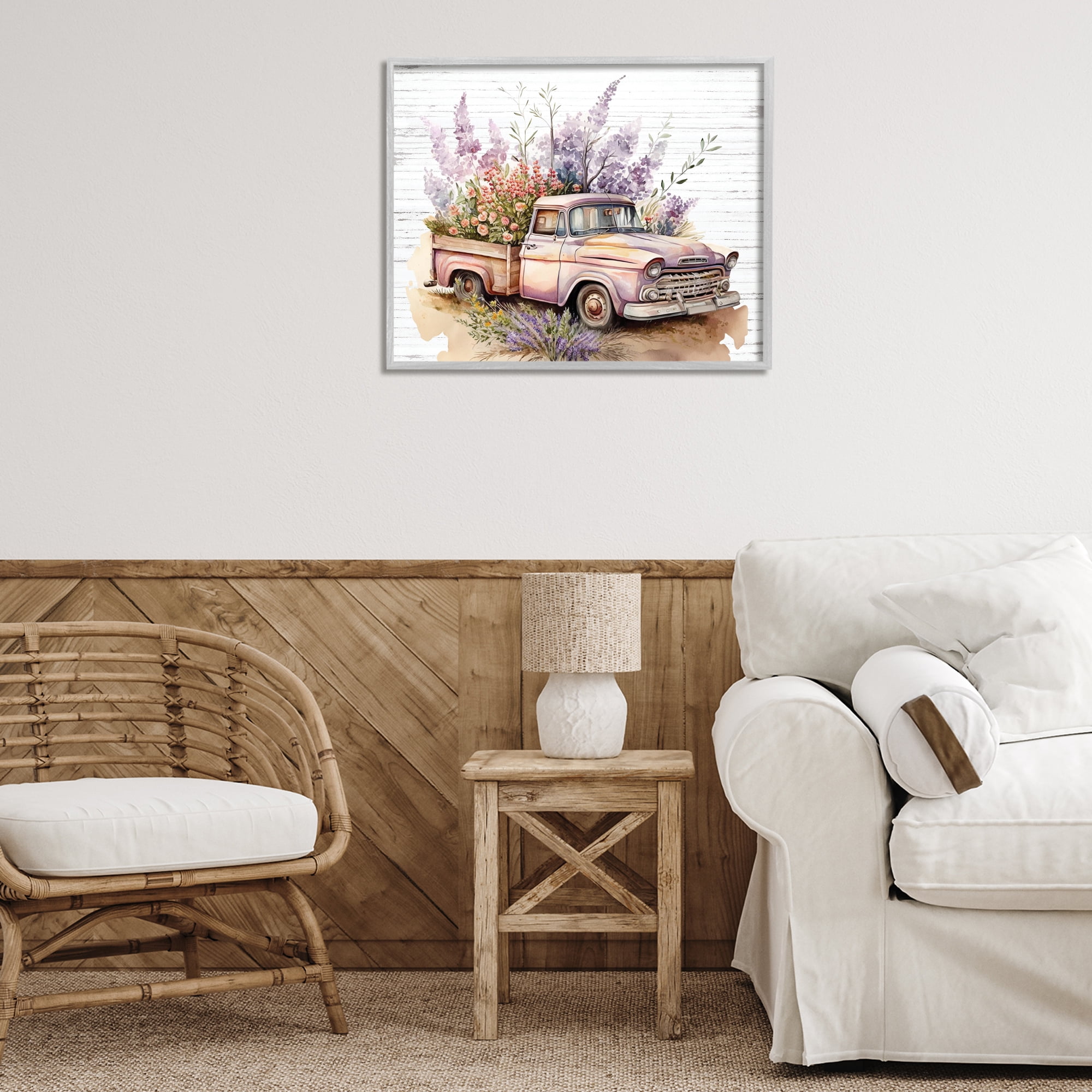Stupell Industries Lavender Filled Truck Transportation Painting Gray Framed Art Print Wall Art, 30 x 24