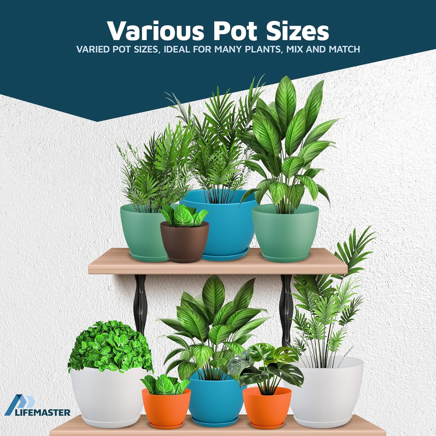 Multicolor Plant Pots with Drainage Holes & Saucers 10 Packs, Indoor & Outdoor Stackable Plastic Planters in Multiple Sizes for Houseplants & Flowers, Durable & Weatherproof Materials, Matte Finish
