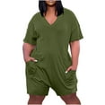 thumbnail image 3 of pstuiky Women's Jumpsuits, Solid Color Loose Short Plus Size Pants Pants with Zipper Basic Rompers for Women Dressy Army Green XXL, 3 of 6