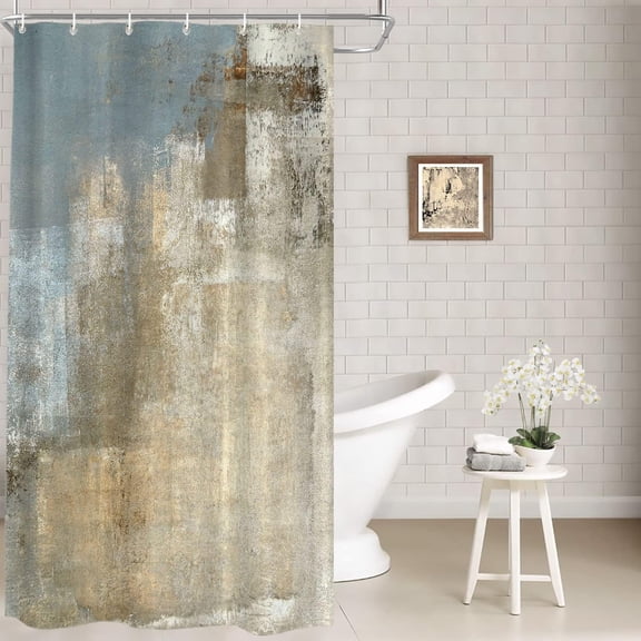 Grey Abstract Art Decor Shower Curtain,Beige Painting Bathroom Decor Polyester Fiber Plastic Rings Quick-Drying Waterproof for Bathtubs/Bathroom, 72x36 inches