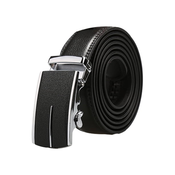 Cinturón de cuero de vestir para hombres con hebilla automática de ratchet de negocios, rayas negras, 58 5/8-61 3/8 para el Día del Padre