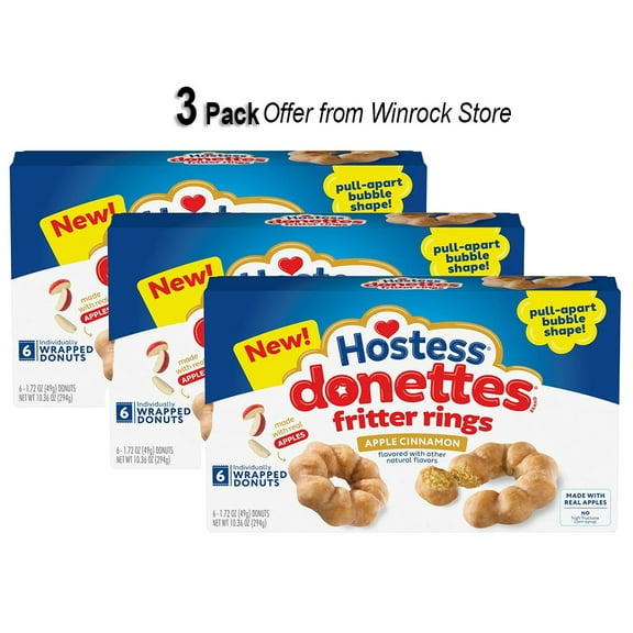 Hostess Donettes Fritter Rings Apple Cinnamon Flavored Donuts with Other Natural Flavors, 10.36 Oz. 6 Count (3 Pack) Offer from Winrock Store