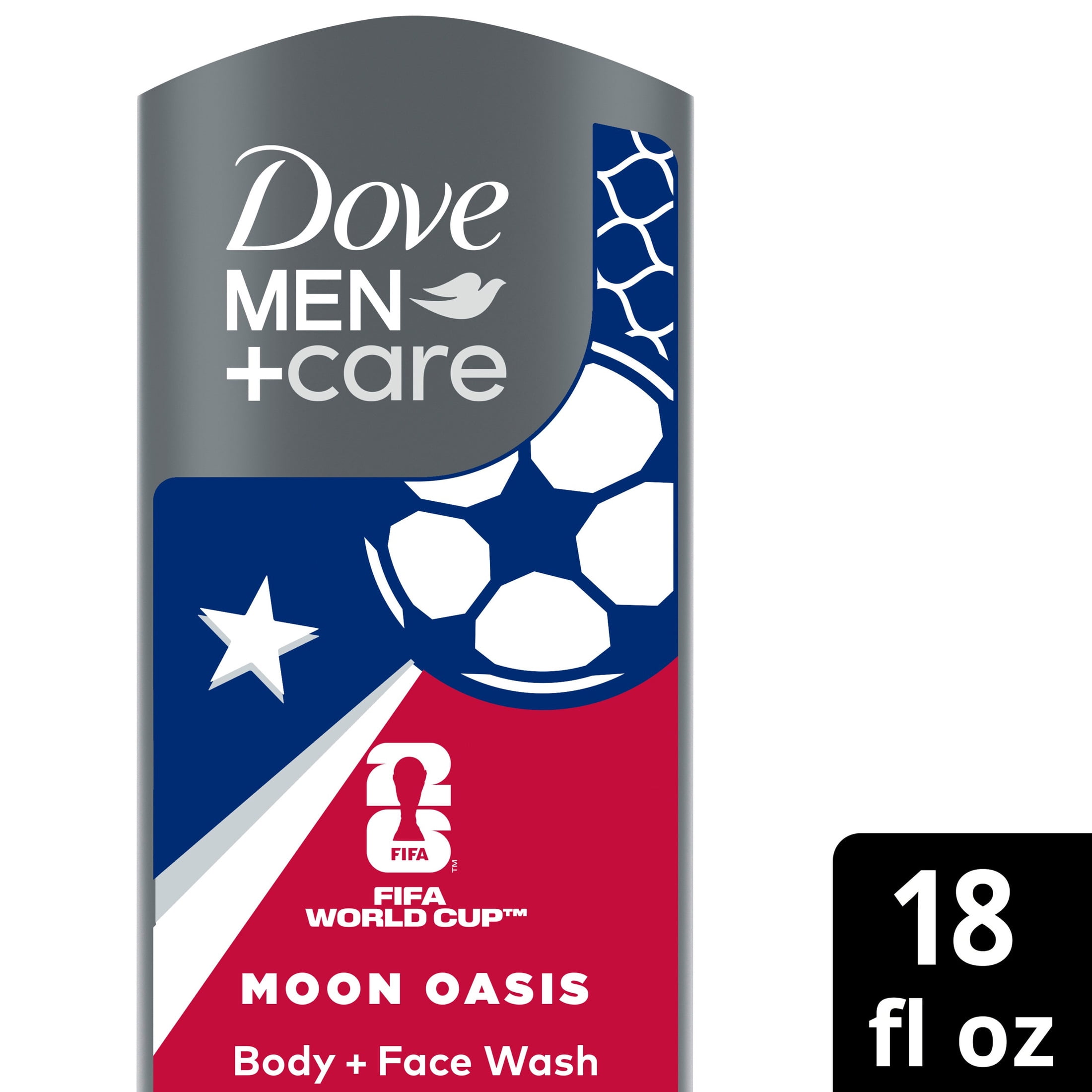 (4 pack) Dove Men+Care Limited Edition FIFA Body & Face Wash for Men Moon Oasis for Hydrated & Soft Skin, 18 fl oz