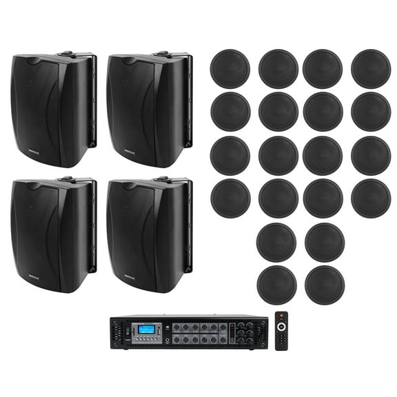 (4) Black 5.25" Wall 20) 5" Ceiling Speakers 70v Amplifier For Restaurant/Hotel