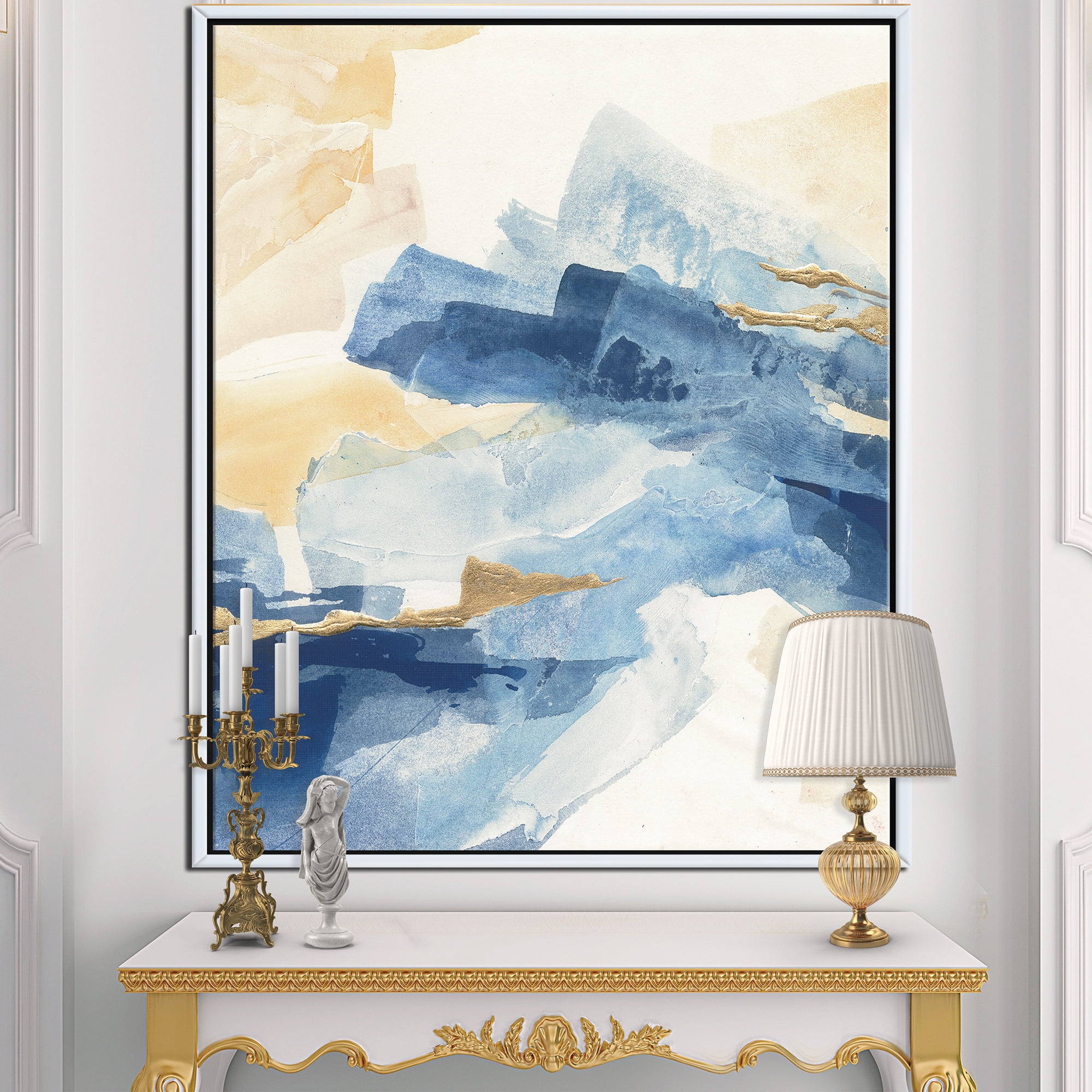 Designart ' Metallic Gold Indigo II ' Modern Glam Framed Canvas