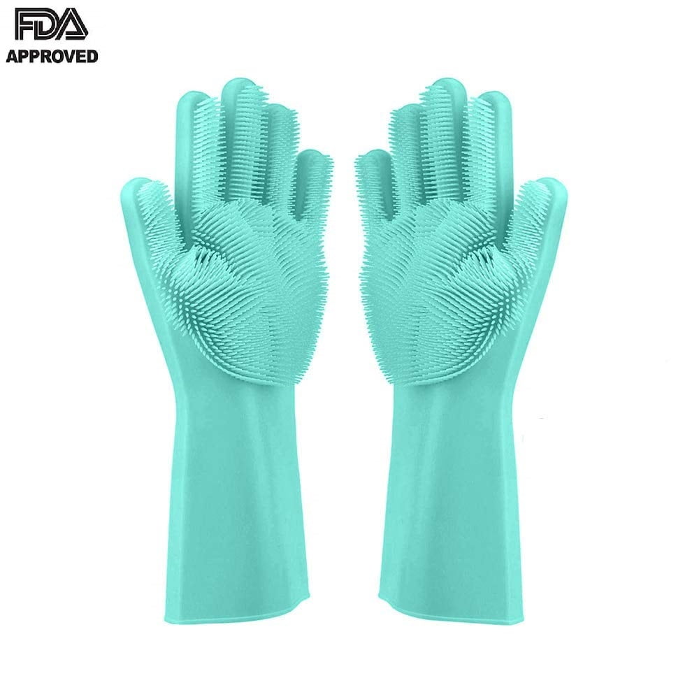 Magic Silicone Gloves, Reusable Dishwashing Gloves with Wash Scrubber