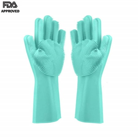 Magic Silicone Gloves, Reusable Dishwashing Gloves with Wash Scrubber, Heat Resistant Cleaning Gloves for Kitchen,Car, Bathroom and Pet Hair Care,
