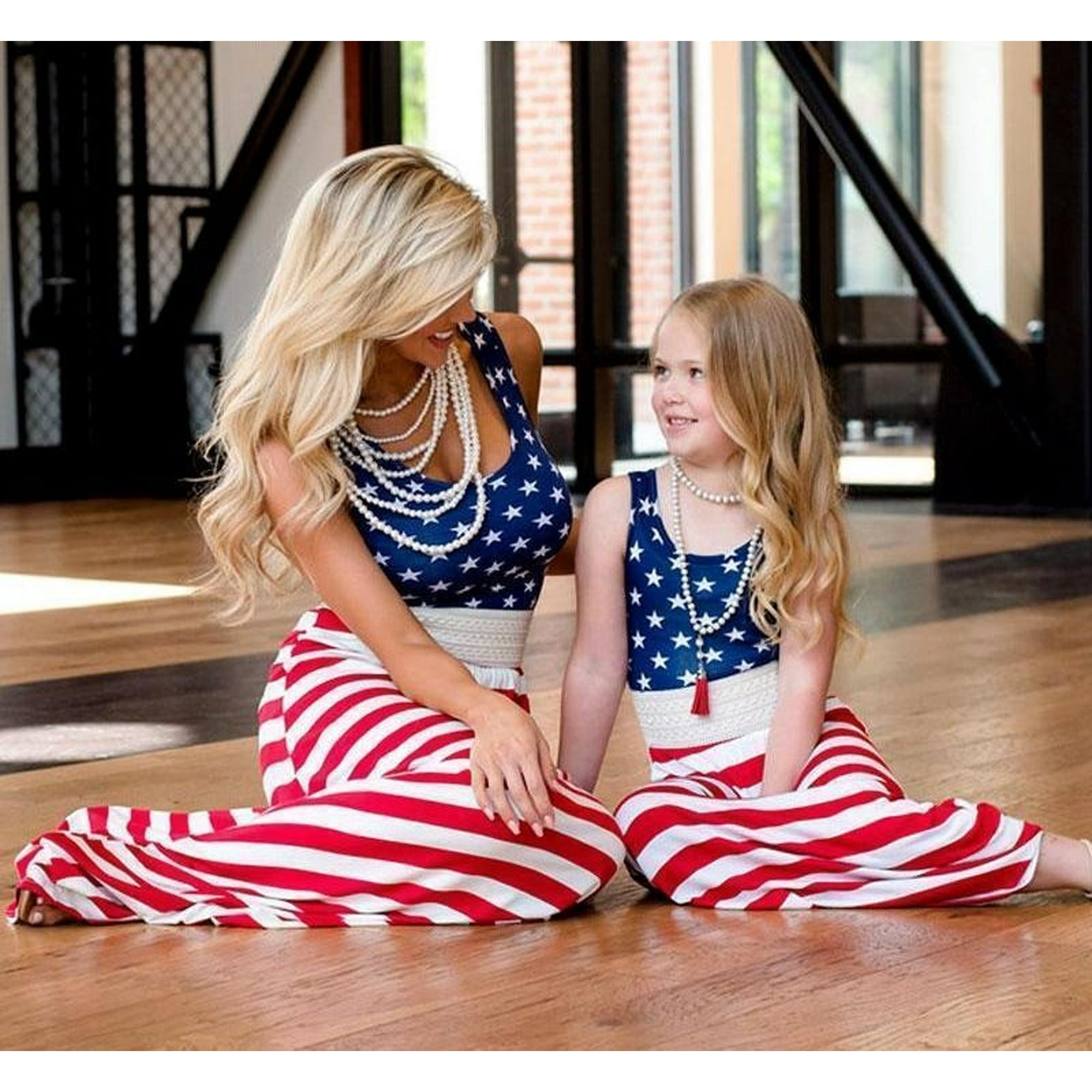 Honganda Women s Lovely Mother Daughter Matching Striped Dress