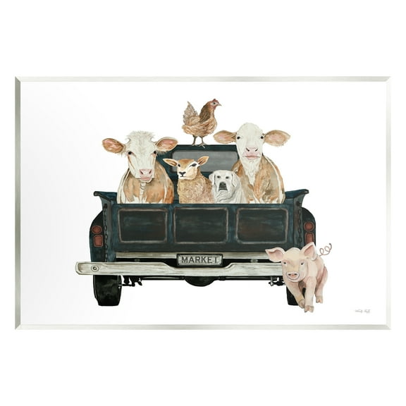 Stupell Industries Farm Animals in Truck Animals & Insects Painting Unframed Art Print Wall Art, 15 x 10