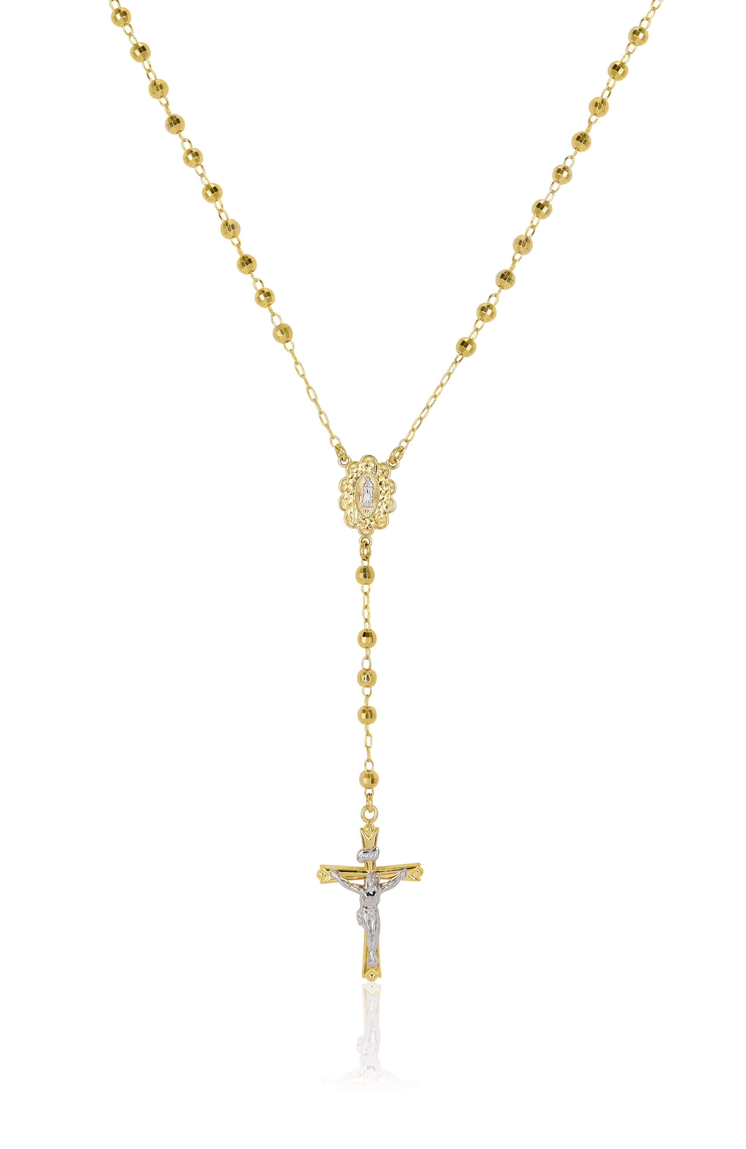 Brilliance Fine Jewelry Sterling Silver 14K Gold Plated Rosary Disco Beads Necklace 26"