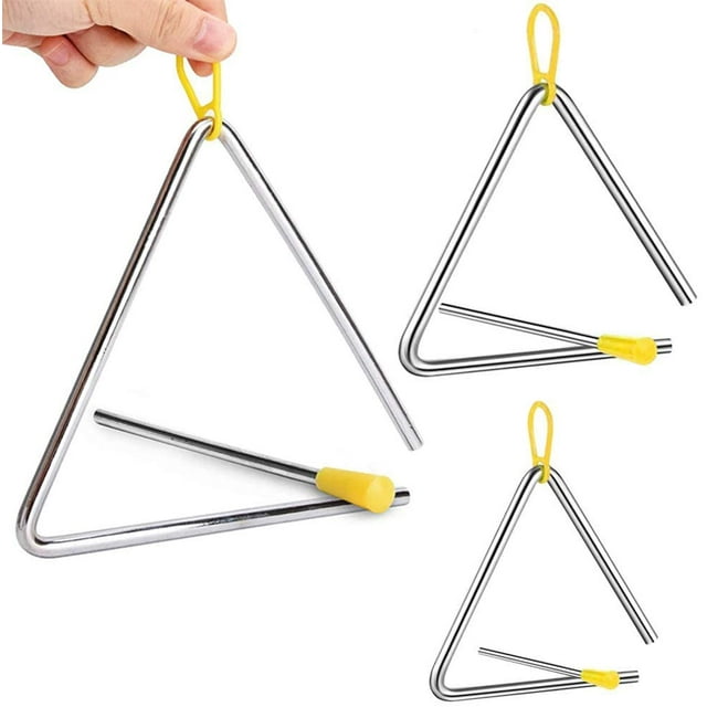 3 Pieces Kids Musical Triangles, Triangle Instrument, Percussion Musical Instrument, Beater Metal Percussion Instrument, 4/5/6 inch Kid Musical Triangles for Child, School, Early Education Toy