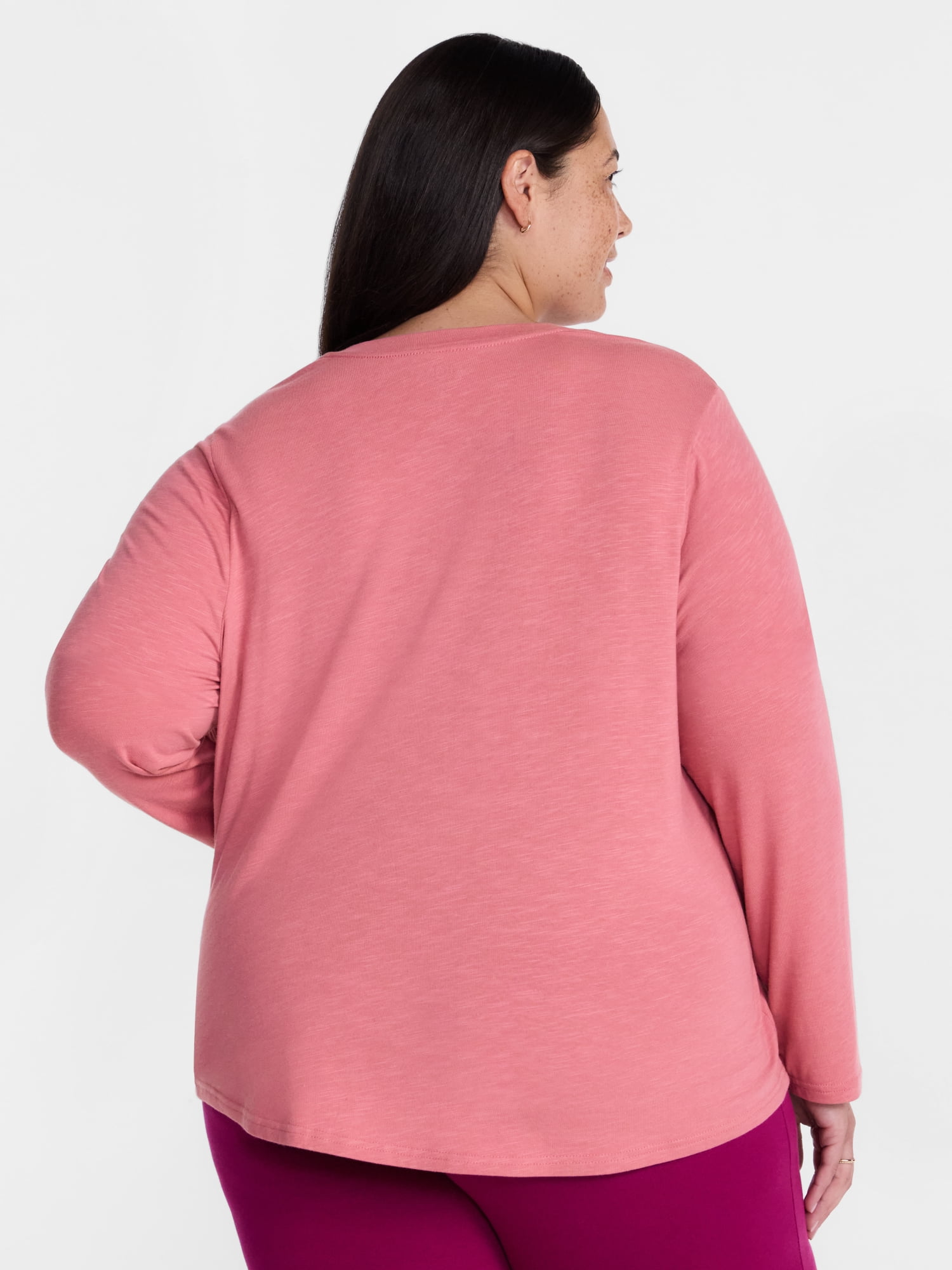 Terra & Sky Women's Plus Size V Neck Tee with Long Sleeves, Size 0X-5X