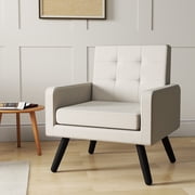 Skandiquip 31" Mid Century Modern Accent Chair, Upholstered Cozy Single Sofa Chair with Solid Legs, Extra Large Seat, 496 Lb Capacity for Living Room Bedroom, Beige