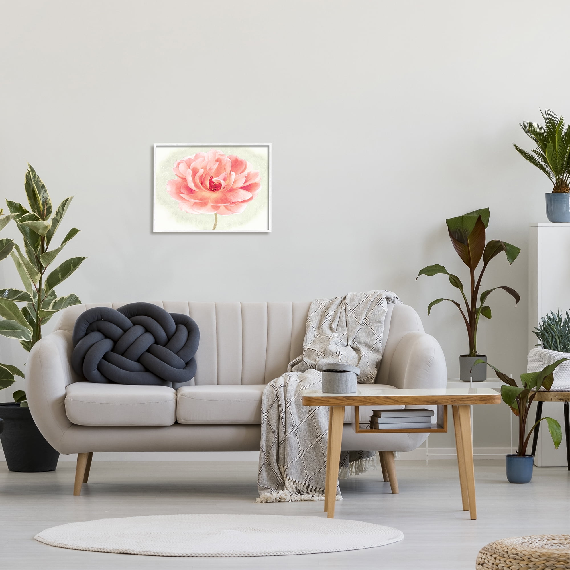Stupell Industries Soft Pink Peony Botanical & Floral Painting White Framed Art Print Wall Art, 20 x 16