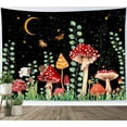 thumbnail image 2 of Mushroom Tapestry for Bedroom Aesthetic Vintage Butterfly Star and Moon on Black Wall Tapestry Green Plant Floral Botanical Tapestry Wall Hanging for Living Room College Dorm Decor, 92.5x70.9 inch, 2 of 7