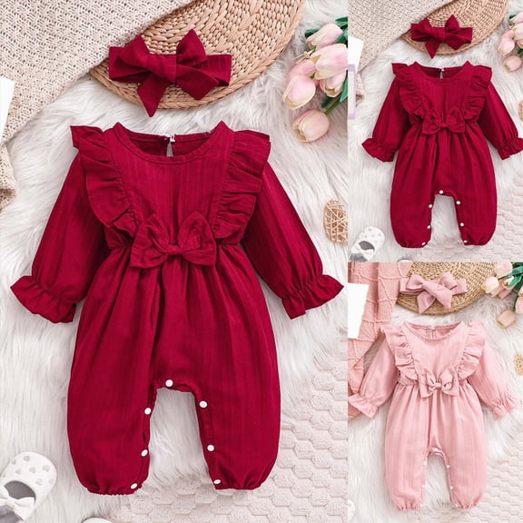 12-18 Months Newborn Romper For Infants And Toddlers With Bow And Lace Cute Long Sleeve Bodysuit One-Piece Footed Romper Newborn Gift
