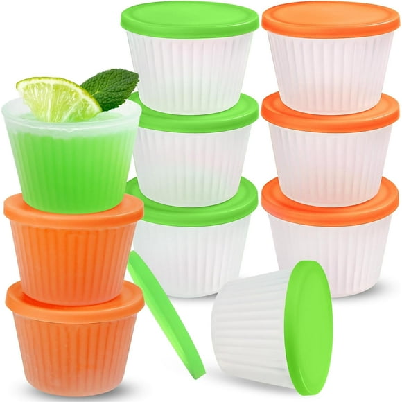 Silicone 4oz Jello Shot Cup with Lids, Squeezable and Non-Stick, Leakproof and Tight Fit, Stackable Portion Cups, Sauce Cups, Storage Container, Pack of 10