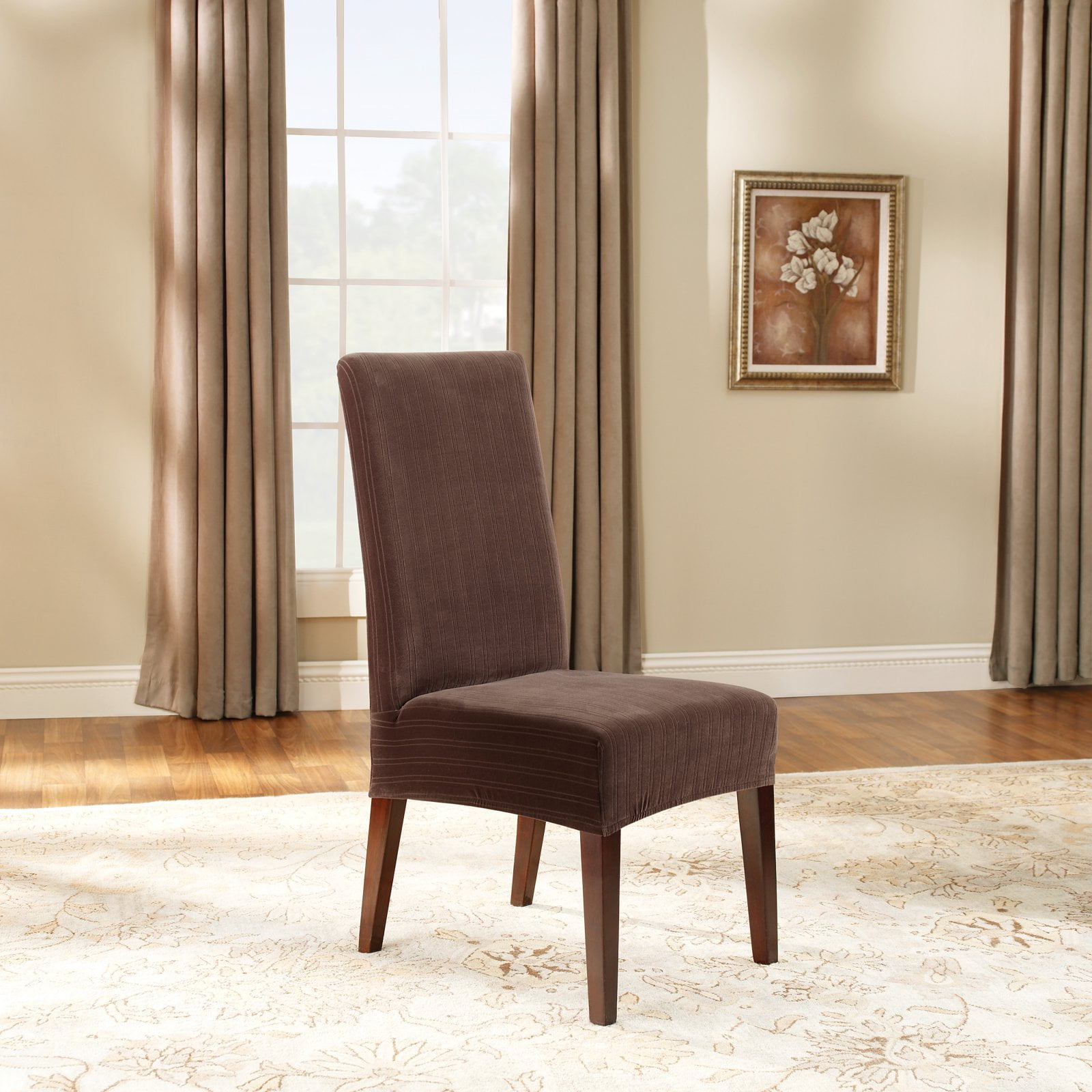 Sure fit stretch pinstripe short dining room chair slipcover hotsell