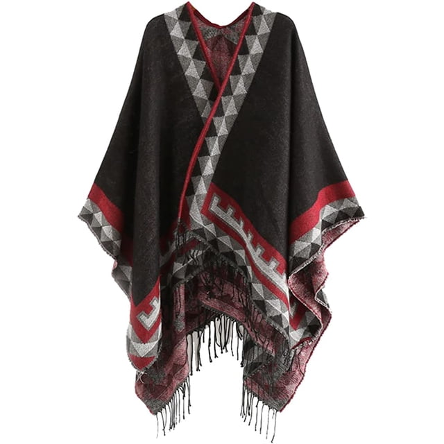 LinYooLi Poncho Ouvert à Franges pour Femmes, Cardigan, Cape, Couverture pour Fête, Voyage, Bureau