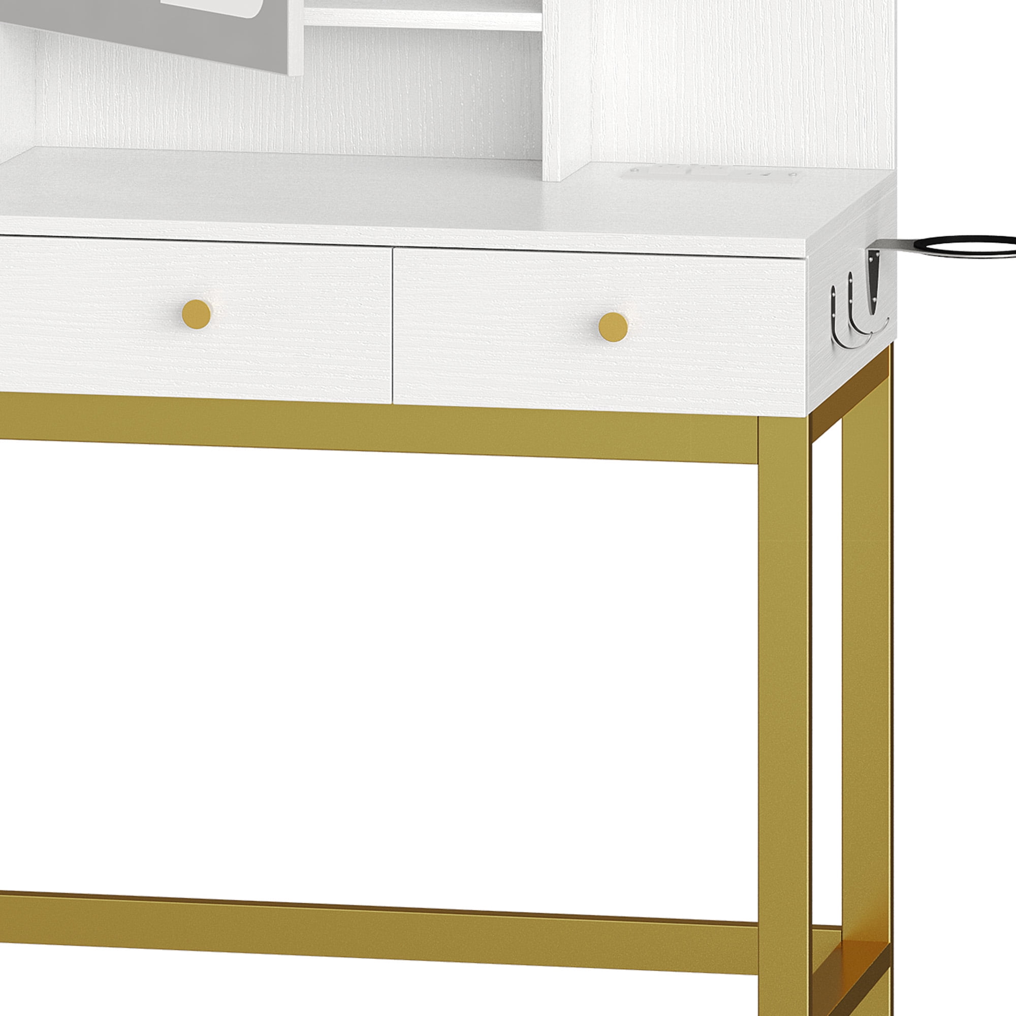Uforic Vanity Desk Set with Light Mirror & Power Outlet, Makeup Table with Drawers, Adjustable Cabinet/Makeup Vanity Stool for Women, Girls - White