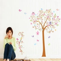 Bird Owl Branch Animation Wall Decal DIY PVC Transparent Film for Kindergarten Living Room Children's Room TV Sofa Background Wall Art Decors Window Dressing Living Room