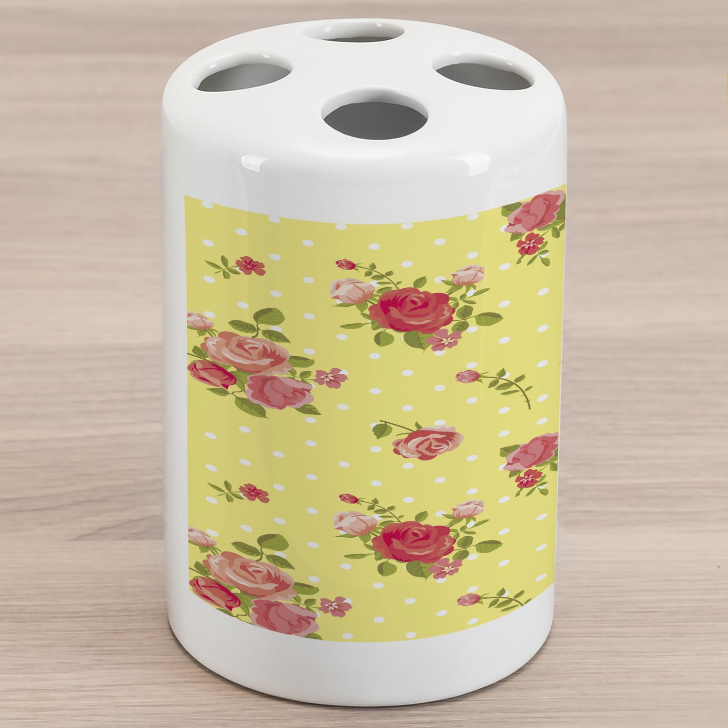 Rose Ceramic Toothbrush Holder, Old Fashioned Pattern Feminine Romantic