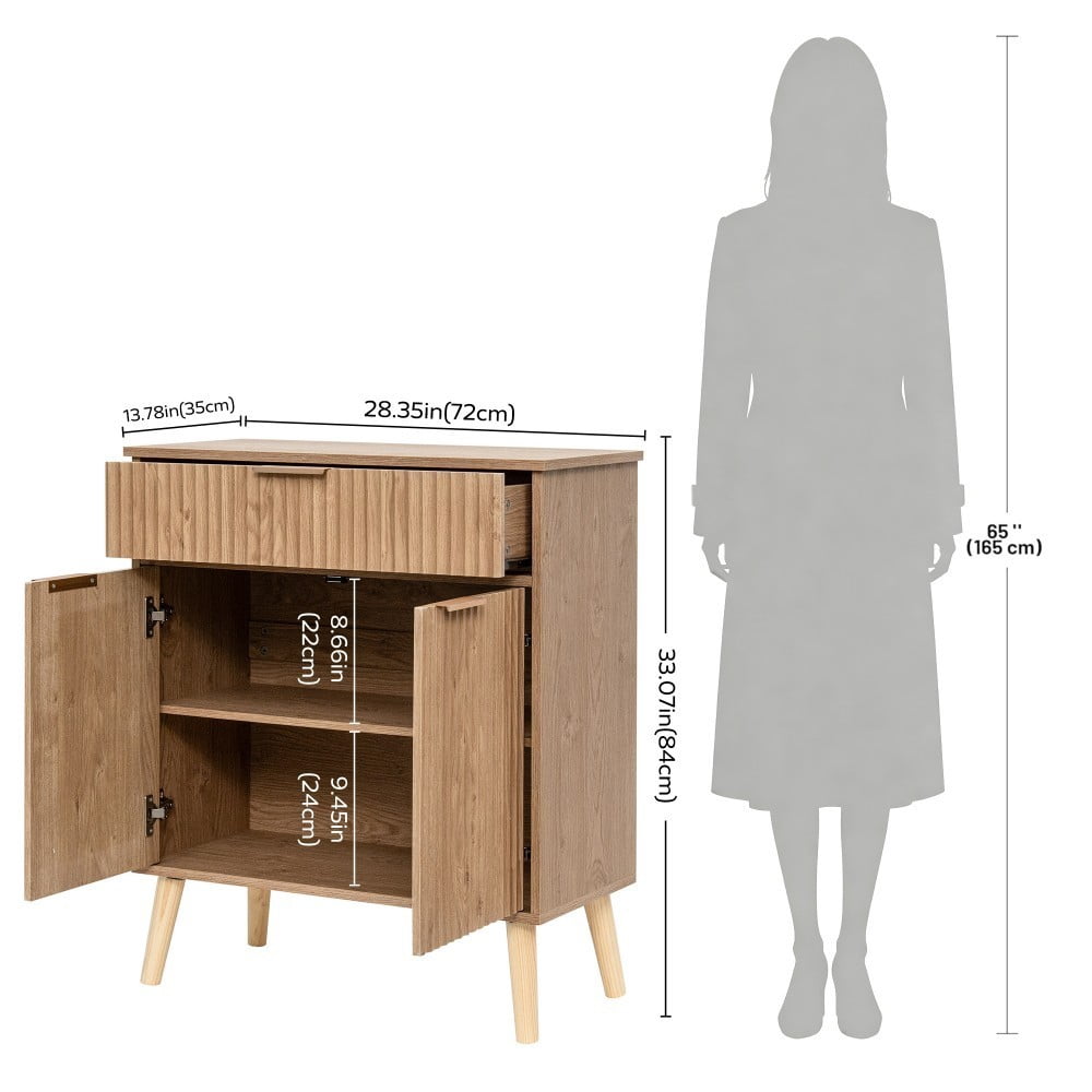 Kitchen Storage Cabinet, Buffet Cabinet with 2 Doors & Drawer, Adjustable Shelves, Wood Sideboard with Solid Wood Legs, Natural