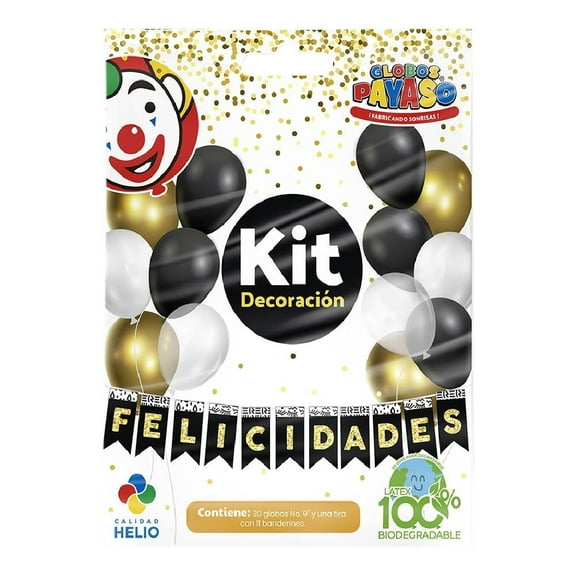 Kit de Globos Globos Payaso Negro y Dorado 31 piezas